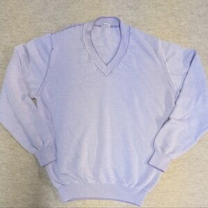 100% Cotton Lavender And White V-Neck Knit Men's Sweater Size Large